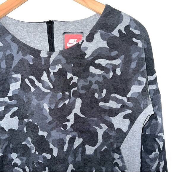 Nike Tech Cropped Carbon Heather Black Camo Crewneck Sweatshirt Size Small - Picture 4 of 16